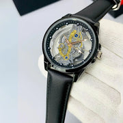 CR New Design Luxury Skeleton Watch - Leather Strap.