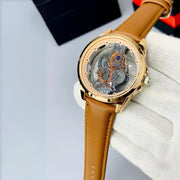 CR New Design Luxury Skeleton Watch - Leather Strap.