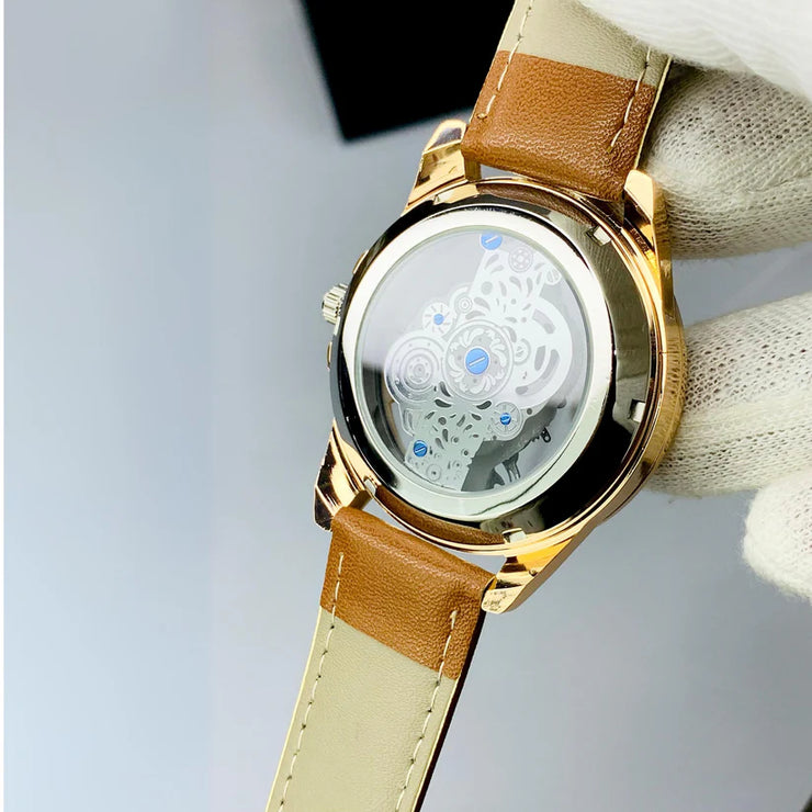 CR New Design Luxury Skeleton Watch - Leather Strap.