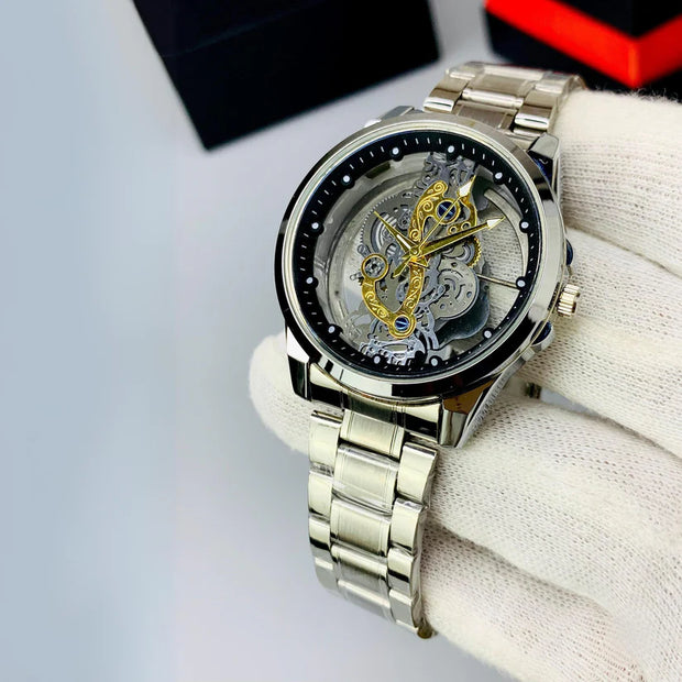 CR New Design Luxury Skeleton Watch - Stainless Steel.