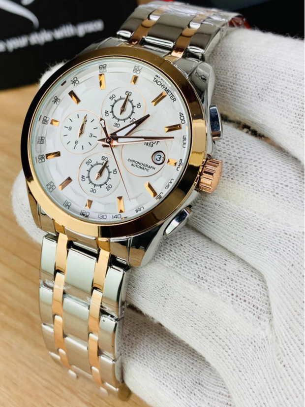 Luxury Chronograph Watch for Men | Stainless Steel - Rose Gold White